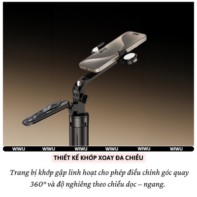 Gậy chụp ảnh selfie tự sướng kiêm tripod 4 chân khung nhôm, đèn Flash trợ sáng hiệu WlWU Wi-SEO12 - Tích hợp remote control bluetooth, Xoay 360 độ, thân nhôm, kéo dài 1,8m, chắc chắn, bền bỉ, gập gọn, pin sạc type C cho iPhone Oppo Samsung- Hàng nhập khẩu