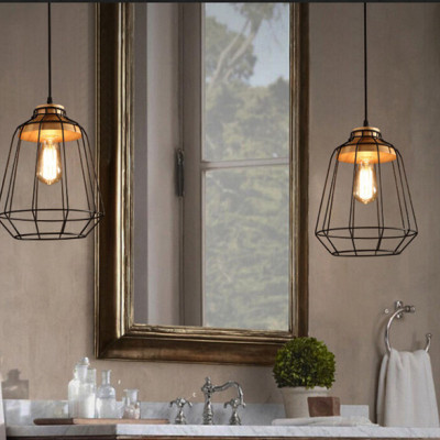 Đèn thả trang trí đuôi gỗ lồng sắt RETRO