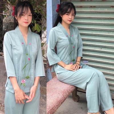 ĐỒ LAM ĐI CHÙA  Sen Lụa Pháp Cao Cấp