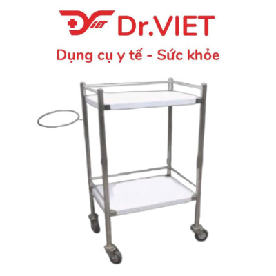 Xe đẩy Inox DrViet-30x40-2 tầng-không hộc-1 vòng thau - Khung xe được làm hoàn toàn bằng inox 201 sáng bóng, bền bỉ, không gỉ sét. Phù hợp sử dụng lâu dài trong môi trường ẩm ướt, dễ lau chùi, đảm bảo vệ sinh y tế. 2 tầng tiện dụng
