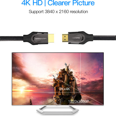 Cáp HDMI 2.0 bọc lưới cao cấp Vention, hỗ trợ 2k, 4k 60Hz - Hàng chính hãng Vention