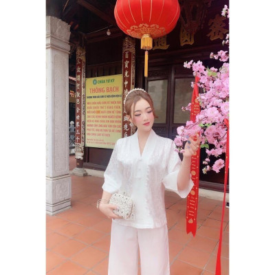 Bộ Đi Lễ Chùa - Đồ Lam Nữ Đi Chùa Đẹp Cao Cấp Trang Nhã Vải Gấm Lụa Cao Cấp 2021 Dành Cho Phật Tử - AL007+