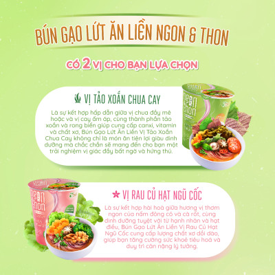 Thùng 24 ly bún gạo lứt ăn liền NGON & THON - Vị rau củ hạt ngũ cốc