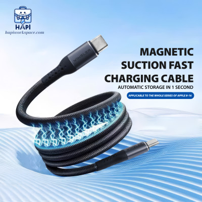 Cáp sạc hàng chính hãng Winsler C to C 100W MC: Tích hợp nam châm cuộn gọn, sạc nhanh laptop, điện thoại