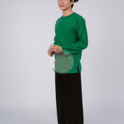 Bộ áo bà ba nam phối áo cate xanh lá + Quần cate đen - Có bộ bà ba Bigsize