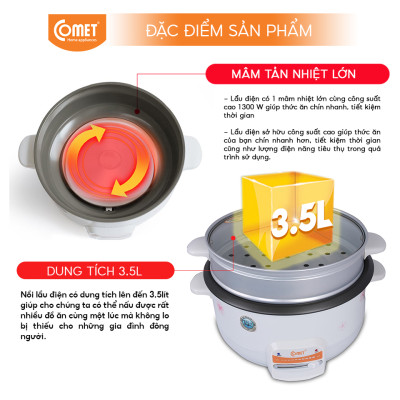 Lẩu Điện Comet CM7732 (3.5L) - Hàng Chính Hãng