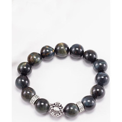 Vòng tay thạch anh mắt hổ xanh đen phối charm phật di lặc (12mm) Ngọc Quý Gemstones