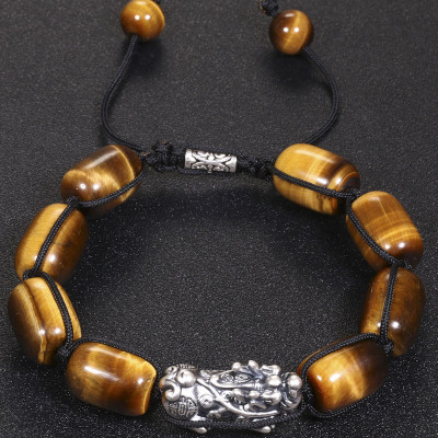  Vòng tay đá mắt hổ lu thống mix tỳ hưu bạc 14x10mm mệnh thổ, kim - Ngọc Quý Gemstones