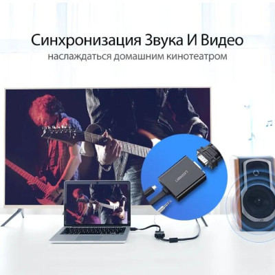Ugreen UG40248MM103TK Màu Đen Bộ chuyển HDMI sang VGA dây dẹp kèm cổng âm thanh - HÀNG CHÍNH HÃNG