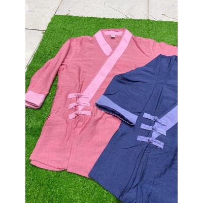 thời trang nữ, đồ lam đi chùa, áo lam cao cấp nút phối