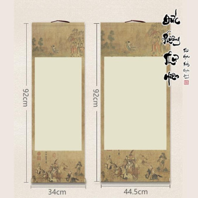 Liễn bồi trục viết thư pháp cổ phong sơn thuỷ in viền tranh thuỷ mặc đặc sắc, thẩm mỹ