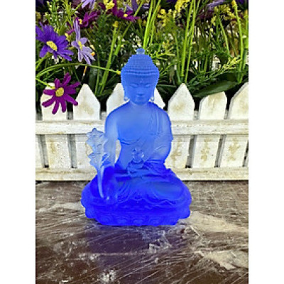 Tượng Phật Dược Sư đá lưu ly nhiều màu trang trí xe hơi xe ôtô, bàn thờ - Cao 12 cm