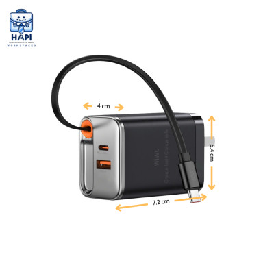 Bộ sạc nhanh GaN WiWU Helix 67W Wi-G020, sạc laptop, dây 70cm, chân gập