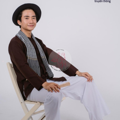 Bộ áo bà ba nam phối áo cate nâu+ Quần cate trắng - Có bộ bà ba Bigsize