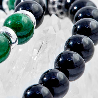 Vòng tay đôi đá thiên thạch mix cẩm thạch sơn thủy Ngọc Quý Gemstones