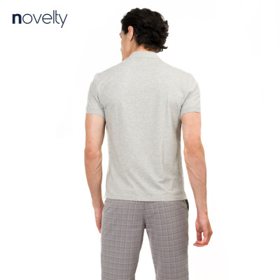 Áo thun Polo trơn màu xám nhạt in họa tiết ngực NOVELTY 191166N