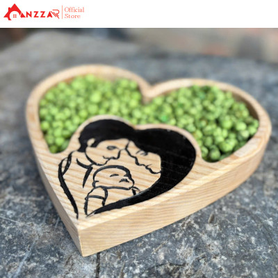 Khay gỗ hình trái tim decor trang trí, khay đựng bánh kẹo mứt Tết/Trung thu bằng gỗ óc chó/tần bì nguyên khối cao cấp-04