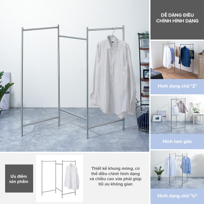 Giá Phơi Quần Áo Bằng Thép Không Gỉ PSI-02 TENMA, Dễ Dàng Tháo Lắp, Gấp Gọn Và Điều Chỉnh