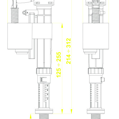 Bộ xả thùng nước dùng cho bồn cầu 1 khối (liền khối) VS2208-Smart round 3 win 2 nút nhấn (được lựa chọn 1 trong 07 nút nhấn) cột xả cao cố định 150mm