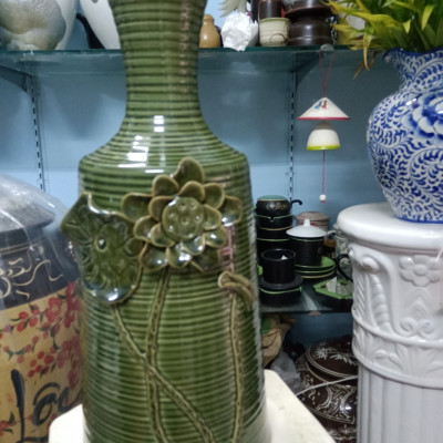 Lọ hoa men hỏa biến đắp nổi gốm sứ Bát Tràng