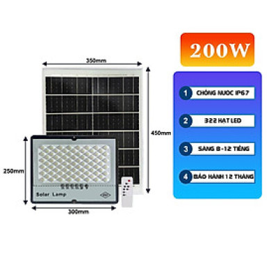 Đèn năng lượng mặt trời chống loá 200w ( VỎ NHỰA )