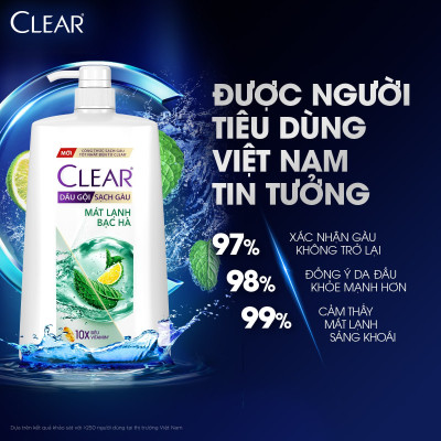 Dầu gội đầu Clear Mát Lạnh Bạc Hà sạch gàu ngứa và vi khuẩn suốt 48 Giờ 1.4kg