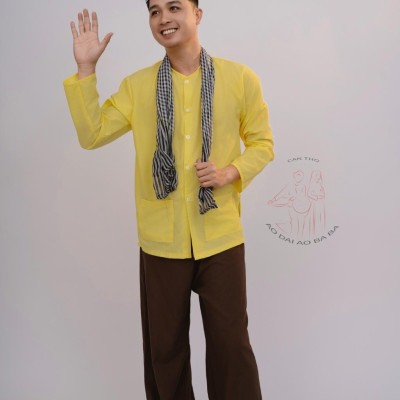 Bộ Bà ba áo vàng quần nâu nam bộ- Miền tây-giá rẻ- Có bộ bà ba Bigsize- may bộ áo bà ba theo yêu cầu