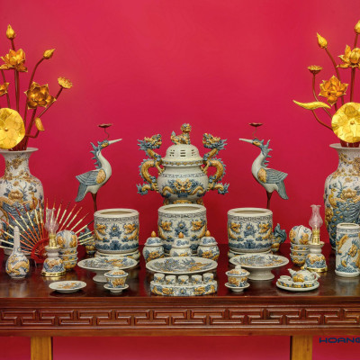 Lọ Lộc Bình Men Rạn Đắp Nổi Chiều Cao 42cm