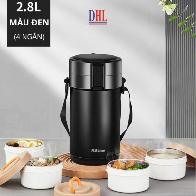Lồng cơm 4 ngăn giữ nhiệt văn phòng Mitomo LCH-7086 dung tích 2.8L kèm nĩa và thìa
