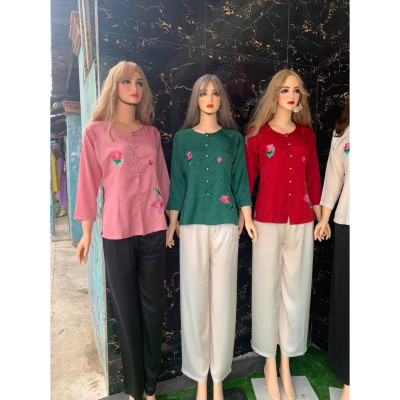 Đồ lam đi chùa #Bộ bà ba thêu sen chất lụa cao cấp