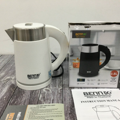 Ấm Đun Nước Siêu Tốc 2 Lớp Inox 304 Bennix BN-008EK (800ml)- Hàng Chính Hãng