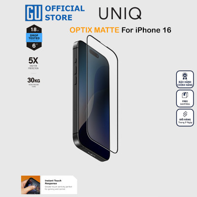 Kính Cường Lực UNIQ OPTIX MATTE Cho iPhone 16 Pro/ 16 Pro Max Bề Mặt Nhám Mịn Chống Bám Vân Tay Chống Chói Hàng Chính Hãng