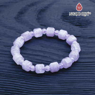 Vòng thạch anh tím ngọc lavender amethyst hạt vuông 8mm, hạt tròn 5mm mệnh hỏa. thổ - Ngọc Quý Gemstones