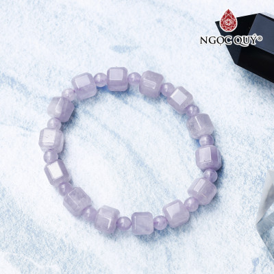 Vòng thạch anh tím ngọc lavender amethyst hạt vuông 8mm, hạt tròn 5mm mệnh hỏa. thổ - Ngọc Quý Gemstones