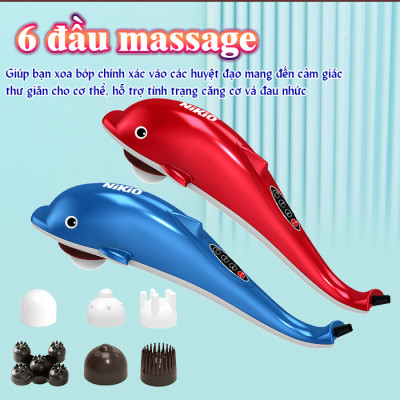 Máy massage cầm tay cá heo 6 đầu Nikio NK-608B - Màu Ngẫu Nhiên, 3 kiểu rung, 3 tốc độ