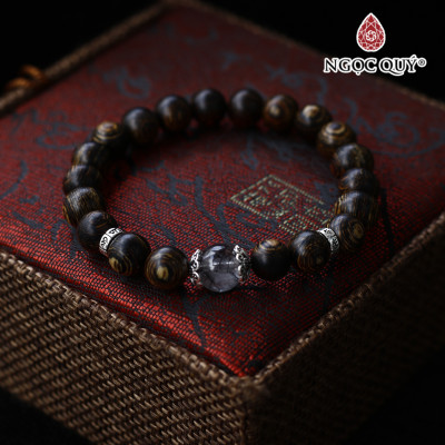 Vòng trầm sánh tròn 8mm phối đá thạch anh tóc đen - Ngọc Quý Gemstones