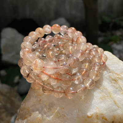 Vòng Tay Đá Thạch Anh Tóc Đỏ 8 ly NHASAN TD06 “Tăng Cường Vượng Khí, Hạnh Phúc, Bình An”