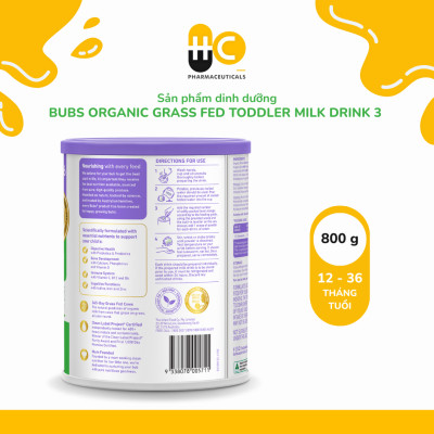 Sản phẩm dinh dưỡng công thức hữu cơ Bubs Organic Grass Fed Toddler Milk Drink 3 (12–36 tháng tuổi)