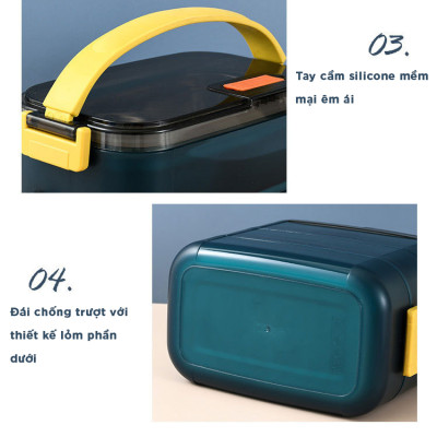 Hộp cơm giữ nhiệt văn phòng YESURE 1200ml Hai Tầng có ngăn Inox Tháo rời dễ dàng cho vào lò Vi Sóng - Hàng chính hãng