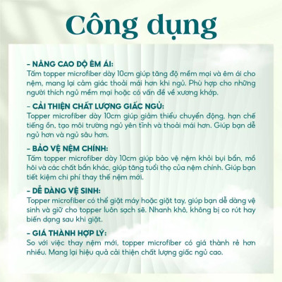 Topper Nệm Polyester 6 cm hoặc 10 cm Cao Cấp SAGATEX Mềm Mại Êm Ái Giúp Ngủ Ngon Hơn