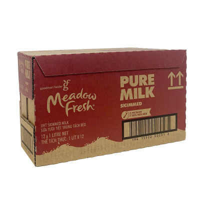 Thùng 12 hộp sữa tươi tiệt trùng tách béo Meadow Fresh 1L hàng New Zealand