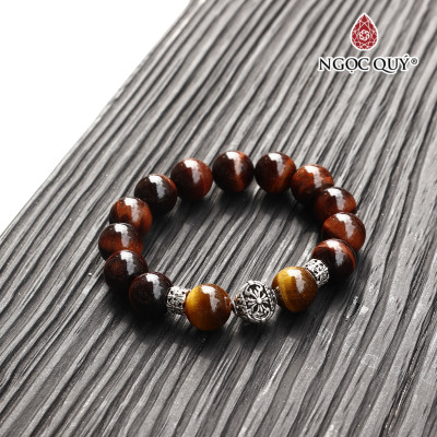 Vòng đá thạch anh mắt hổ nâu đỏ phối charm bạc mệnh hỏa , thổ - Ngọc Quý Gemstones