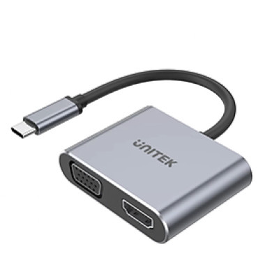 CÁP TYPE-C -> HDMI 4K + VGA UNITEK V1126A - HÀNG CHÍNH HÃNG 