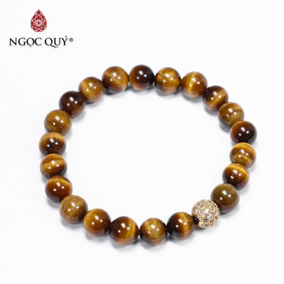 Vòng tay đá mắt hổ vàng nâu phối charm hợp kim đính đá mệnh thổ, kim - Ngọc Quý Gemstones