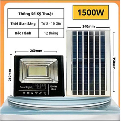 Bộ Đèn Pha Năng Lượng Mặt Trời 1500W Tự Động Sạc, công suất thực 30W, ip69