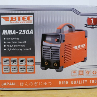 MÁY HÀN QUE ĐIỆN TỬ BTEC MMA 250A (CHUYÊN HÀN QUE 3.2 LY) + TẶNG BAO TAY INGCO HGVK05 (CHÍNH HÃNG)