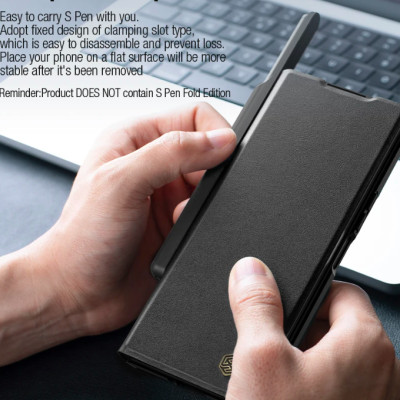 bao da chống sốc cho Samsung Galaxy Z Fold 6 trang bị nắp bảo vệ Camera và ngăn đựng S-Pen hiệu Nillkin Qin Pro (chất liệu da cao cấp, thiết kế thời trang cá tính) - Hàng nhập khẩu