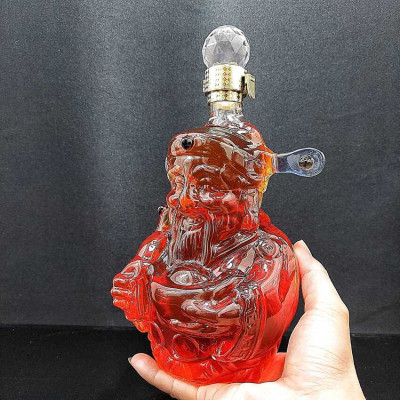 Chai Đựng Rượu Thủy Tinh 1000ML cao cấp mẫu Thần Tài – Chai thủy tinh đựng rượu 1 Lít – Vỏ Chai Rượu Đẹp decor (E8)