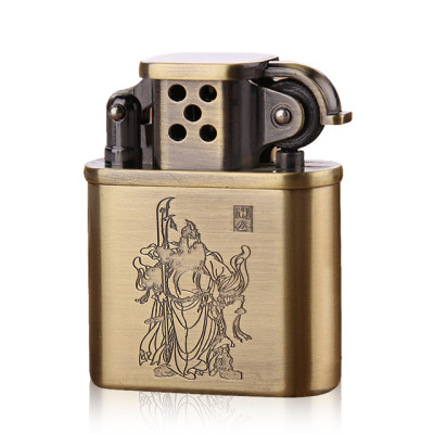 Vỏ Hột Quẹt Bật Lửa Xăng Đá Độc Lạ Dolphin HY676 Khắc Quan Vũ Đẹp Độc Lạ - Dùng Xăng Bấc Đá Cao Cấp