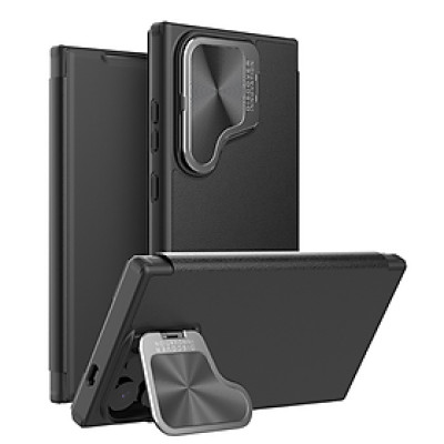 Bao da cho SamSung Galaxy S24 Ultra chính hãng Nillkin Qin Prop Leather có ngăn cài thẻ ATM, thẻ chung cư, chống sốc, có nắp đậy camera sau và chân chống - Hàng chính hãng